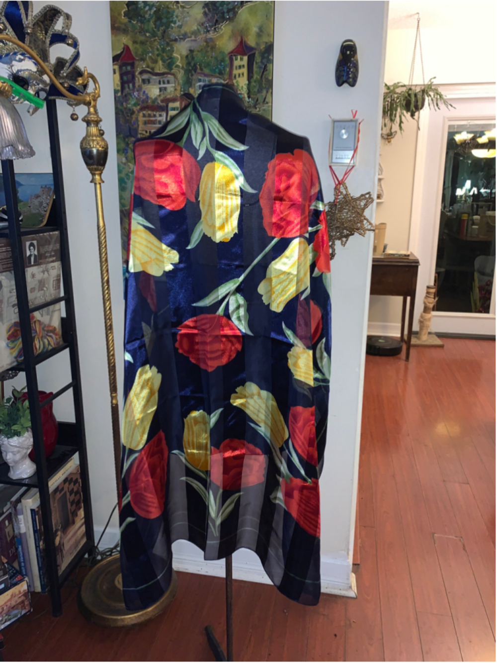 Women's Unbranded Floral striped Scarf One Size Blue Red